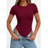 imagePRETTYGARDEN Body Suits for Womens Summer Tops 2026 Casual Short Sleeve Ribbed Fitted Basic Tee Shirts Spring Fashion ClothesBurgundy