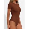 imagePRETTYGARDEN Body Suits for Womens Summer Tops 2026 Casual Short Sleeve Ribbed Fitted Basic Tee Shirts Spring Fashion ClothesCamel