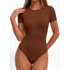 imagePRETTYGARDEN Body Suits for Womens Summer Tops 2026 Casual Short Sleeve Ribbed Fitted Basic Tee Shirts Spring Fashion ClothesCamel
