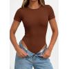 imagePRETTYGARDEN Body Suits for Womens Summer Tops 2026 Casual Short Sleeve Ribbed Fitted Basic Tee Shirts Spring Fashion ClothesCamel