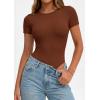 imagePRETTYGARDEN Body Suits for Womens Summer Tops 2026 Casual Short Sleeve Ribbed Fitted Basic Tee Shirts Spring Fashion ClothesCamel