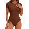 imagePRETTYGARDEN Body Suits for Womens Summer Tops 2026 Casual Short Sleeve Ribbed Fitted Basic Tee Shirts Spring Fashion ClothesCamel