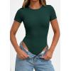 imagePRETTYGARDEN Body Suits for Womens Summer Tops 2026 Casual Short Sleeve Ribbed Fitted Basic Tee Shirts Spring Fashion ClothesDark Green