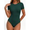 imagePRETTYGARDEN Body Suits for Womens Summer Tops 2026 Casual Short Sleeve Ribbed Fitted Basic Tee Shirts Spring Fashion ClothesDark Green