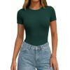 imagePRETTYGARDEN Body Suits for Womens Summer Tops 2026 Casual Short Sleeve Ribbed Fitted Basic Tee Shirts Spring Fashion ClothesDark Green