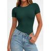 imagePRETTYGARDEN Body Suits for Womens Summer Tops 2026 Casual Short Sleeve Ribbed Fitted Basic Tee Shirts Spring Fashion ClothesDark Green