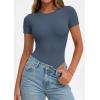 imagePRETTYGARDEN Body Suits for Womens Summer Tops 2026 Casual Short Sleeve Ribbed Fitted Basic Tee Shirts Spring Fashion ClothesDusty Blue