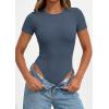 imagePRETTYGARDEN Body Suits for Womens Summer Tops 2026 Casual Short Sleeve Ribbed Fitted Basic Tee Shirts Spring Fashion ClothesDusty Blue