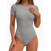 imagePRETTYGARDEN Body Suits for Womens Summer Tops 2026 Casual Short Sleeve Ribbed Fitted Basic Tee Shirts Spring Fashion ClothesGrey