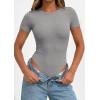 imagePRETTYGARDEN Body Suits for Womens Summer Tops 2026 Casual Short Sleeve Ribbed Fitted Basic Tee Shirts Spring Fashion ClothesGrey
