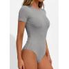 imagePRETTYGARDEN Body Suits for Womens Summer Tops 2026 Casual Short Sleeve Ribbed Fitted Basic Tee Shirts Spring Fashion ClothesGrey