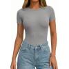 imagePRETTYGARDEN Body Suits for Womens Summer Tops 2026 Casual Short Sleeve Ribbed Fitted Basic Tee Shirts Spring Fashion ClothesGrey