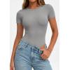 imagePRETTYGARDEN Body Suits for Womens Summer Tops 2026 Casual Short Sleeve Ribbed Fitted Basic Tee Shirts Spring Fashion ClothesGrey