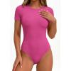 imagePRETTYGARDEN Body Suits for Womens Summer Tops 2026 Casual Short Sleeve Ribbed Fitted Basic Tee Shirts Spring Fashion ClothesHot Pink
