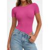 imagePRETTYGARDEN Body Suits for Womens Summer Tops 2026 Casual Short Sleeve Ribbed Fitted Basic Tee Shirts Spring Fashion ClothesHot Pink