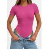 imagePRETTYGARDEN Body Suits for Womens Summer Tops 2026 Casual Short Sleeve Ribbed Fitted Basic Tee Shirts Spring Fashion ClothesHot Pink