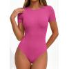 imagePRETTYGARDEN Body Suits for Womens Summer Tops 2026 Casual Short Sleeve Ribbed Fitted Basic Tee Shirts Spring Fashion ClothesHot Pink