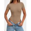 imagePRETTYGARDEN Body Suits for Womens Summer Tops 2026 Casual Short Sleeve Ribbed Fitted Basic Tee Shirts Spring Fashion ClothesKhaki