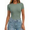 imagePRETTYGARDEN Body Suits for Womens Summer Tops 2026 Casual Short Sleeve Ribbed Fitted Basic Tee Shirts Spring Fashion ClothesSage Green