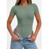 imagePRETTYGARDEN Body Suits for Womens Summer Tops 2026 Casual Short Sleeve Ribbed Fitted Basic Tee Shirts Spring Fashion ClothesSage Green