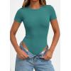 imagePRETTYGARDEN Body Suits for Womens Summer Tops 2026 Casual Short Sleeve Ribbed Fitted Basic Tee Shirts Spring Fashion ClothesTeal