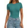 imagePRETTYGARDEN Body Suits for Womens Summer Tops 2026 Casual Short Sleeve Ribbed Fitted Basic Tee Shirts Spring Fashion ClothesTeal