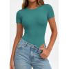 imagePRETTYGARDEN Body Suits for Womens Summer Tops 2026 Casual Short Sleeve Ribbed Fitted Basic Tee Shirts Spring Fashion ClothesTeal