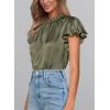imagePRETTYGARDEN Business Casual Tops for Women Blouses Dressy 2026 Summer Short Sleeve Ruffle Satin Work Office AttireArmy Green