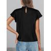 imagePRETTYGARDEN Business Casual Tops for Women Blouses Dressy 2026 Summer Short Sleeve Ruffle Satin Work Office AttireBlack