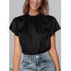 imagePRETTYGARDEN Business Casual Tops for Women Blouses Dressy 2026 Summer Short Sleeve Ruffle Satin Work Office AttireBlack