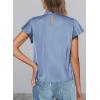 imagePRETTYGARDEN Business Casual Tops for Women Blouses Dressy 2026 Summer Short Sleeve Ruffle Satin Work Office AttireBlue