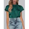 imagePRETTYGARDEN Business Casual Tops for Women Blouses Dressy 2026 Summer Short Sleeve Ruffle Satin Work Office AttireDark Green