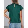 imagePRETTYGARDEN Business Casual Tops for Women Blouses Dressy 2026 Summer Short Sleeve Ruffle Satin Work Office AttireDark Green