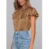 imagePRETTYGARDEN Business Casual Tops for Women Blouses Dressy 2026 Summer Short Sleeve Ruffle Satin Work Office AttireDark Khaki