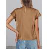 imagePRETTYGARDEN Business Casual Tops for Women Blouses Dressy 2026 Summer Short Sleeve Ruffle Satin Work Office AttireDark Khaki