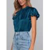imagePRETTYGARDEN Business Casual Tops for Women Blouses Dressy 2026 Summer Short Sleeve Ruffle Satin Work Office AttireDark Sea Blue