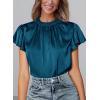 imagePRETTYGARDEN Business Casual Tops for Women Blouses Dressy 2026 Summer Short Sleeve Ruffle Satin Work Office AttireDark Sea Blue