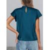 imagePRETTYGARDEN Business Casual Tops for Women Blouses Dressy 2026 Summer Short Sleeve Ruffle Satin Work Office AttireDark Sea Blue
