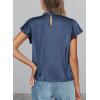 imagePRETTYGARDEN Business Casual Tops for Women Blouses Dressy 2026 Summer Short Sleeve Ruffle Satin Work Office AttireGrey Blue