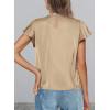 imagePRETTYGARDEN Business Casual Tops for Women Blouses Dressy 2026 Summer Short Sleeve Ruffle Satin Work Office AttireKhaki