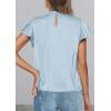 imagePRETTYGARDEN Business Casual Tops for Women Blouses Dressy 2026 Summer Short Sleeve Ruffle Satin Work Office AttireLight Blue