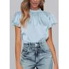 imagePRETTYGARDEN Business Casual Tops for Women Blouses Dressy 2026 Summer Short Sleeve Ruffle Satin Work Office AttireLight Blue