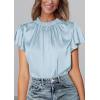 imagePRETTYGARDEN Business Casual Tops for Women Blouses Dressy 2026 Summer Short Sleeve Ruffle Satin Work Office AttireLight Blue