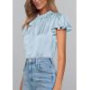 imagePRETTYGARDEN Business Casual Tops for Women Blouses Dressy 2026 Summer Short Sleeve Ruffle Satin Work Office AttireLight Blue