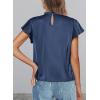 imagePRETTYGARDEN Business Casual Tops for Women Blouses Dressy 2026 Summer Short Sleeve Ruffle Satin Work Office AttireNavy