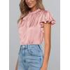 imagePRETTYGARDEN Business Casual Tops for Women Blouses Dressy 2026 Summer Short Sleeve Ruffle Satin Work Office AttirePink