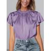 imagePRETTYGARDEN Business Casual Tops for Women Blouses Dressy 2026 Summer Short Sleeve Ruffle Satin Work Office AttirePurple