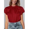 imagePRETTYGARDEN Business Casual Tops for Women Blouses Dressy 2026 Summer Short Sleeve Ruffle Satin Work Office AttireRed