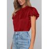 imagePRETTYGARDEN Business Casual Tops for Women Blouses Dressy 2026 Summer Short Sleeve Ruffle Satin Work Office AttireRed