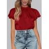 imagePRETTYGARDEN Business Casual Tops for Women Blouses Dressy 2026 Summer Short Sleeve Ruffle Satin Work Office AttireRed